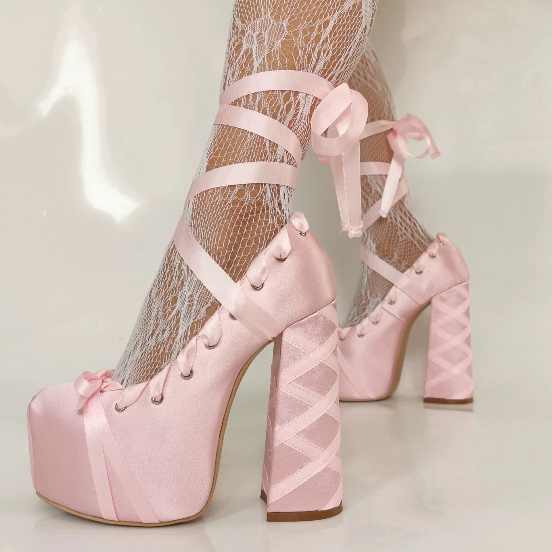 2025 Satin Square Toe Ballet Shoes Lolita Platform Thick-heeled Women Thick-heeled Shoes Chunky Heel Pumps Dance Shoes - Image 2