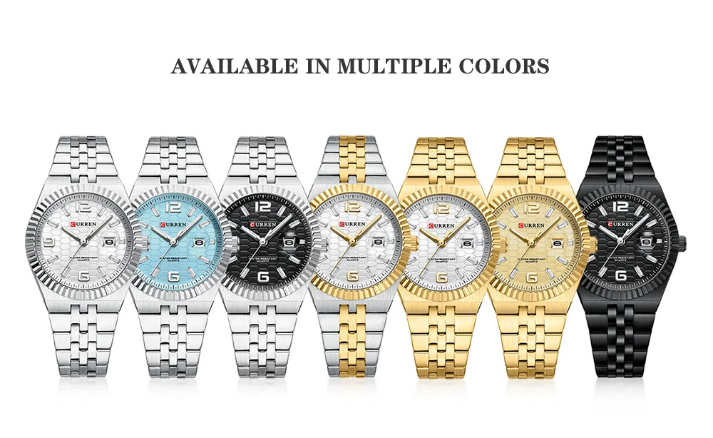 CURREN 8498 Women's Quartz Watches Stainless Steel Band Blue Dial Calendar Date Watch Ladies Water Resistant Luminous Wristwatch