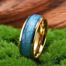 Design Style Customizable 8MM 18k 24k Tungsten Steel Ring Gold Sandblasted Plated Gold Foil Inlaid Mens Jewelry
