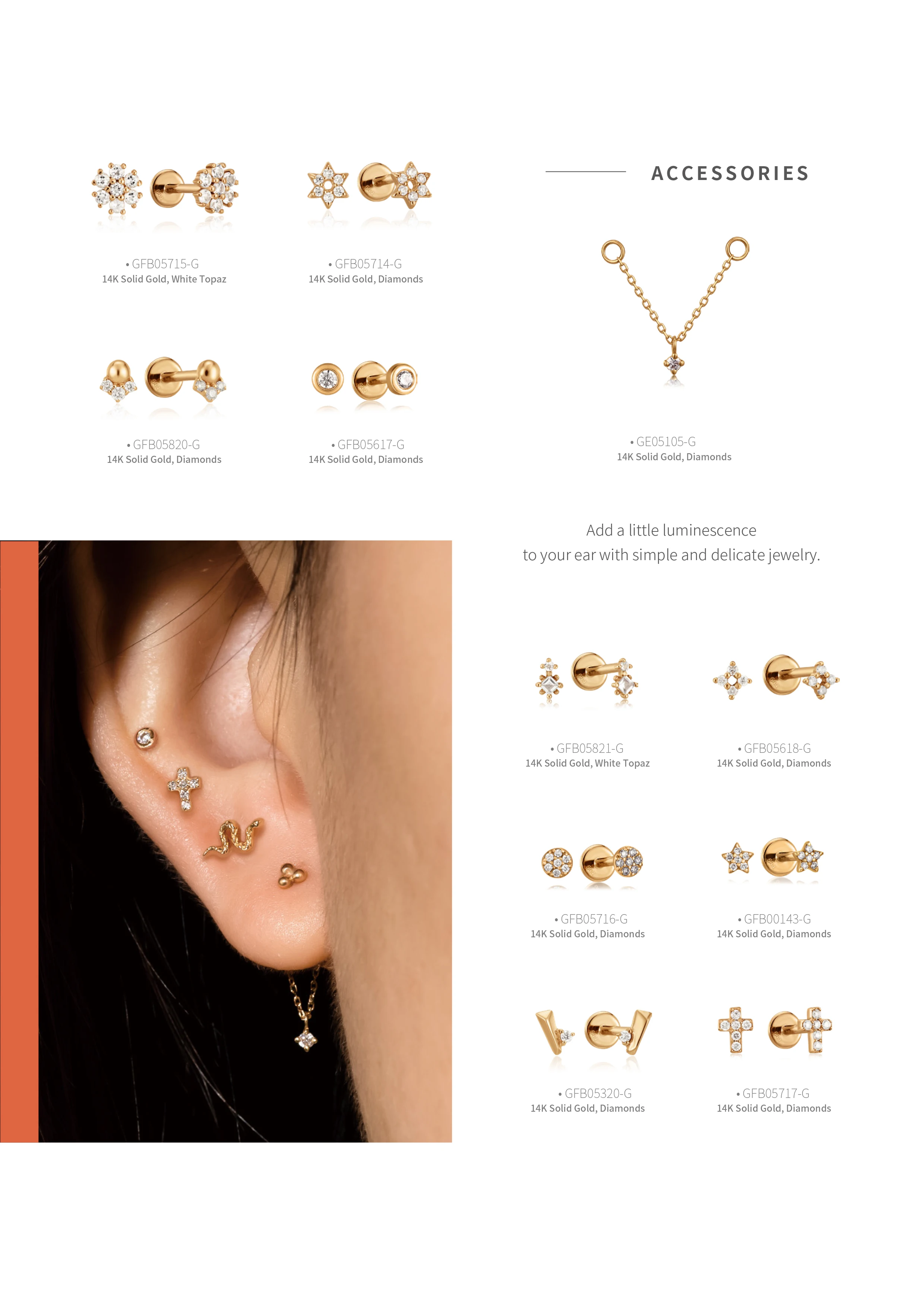 Audrey Astm Nose Ring Ear Piercing Stud Clicker Hypoallergenic 14k Gold