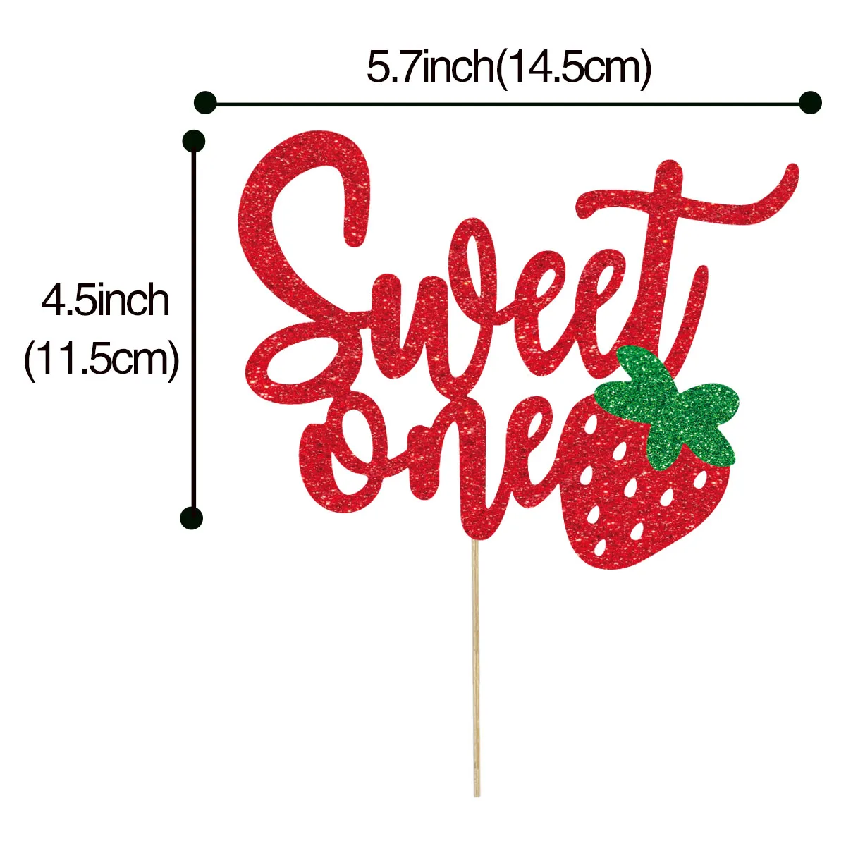 "Sweet One" First Birthday Cake Topper - Berry Theme With Pink Glitter & Strawberry Design