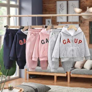 Autumn Stylish Letter Print Casual Boys' Set Clothes for Kids Boys' Cardigan Girls' Hooded Sweatshirt Set with Zipper for Sports