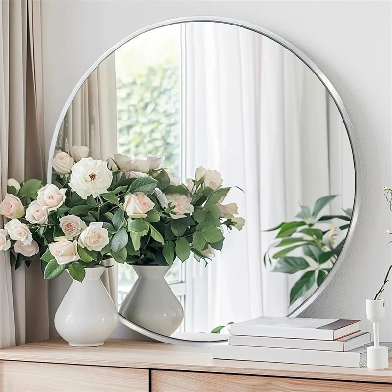 product round modern aluminum alloy frame full body wall mounted mirror for home decoration living room-3