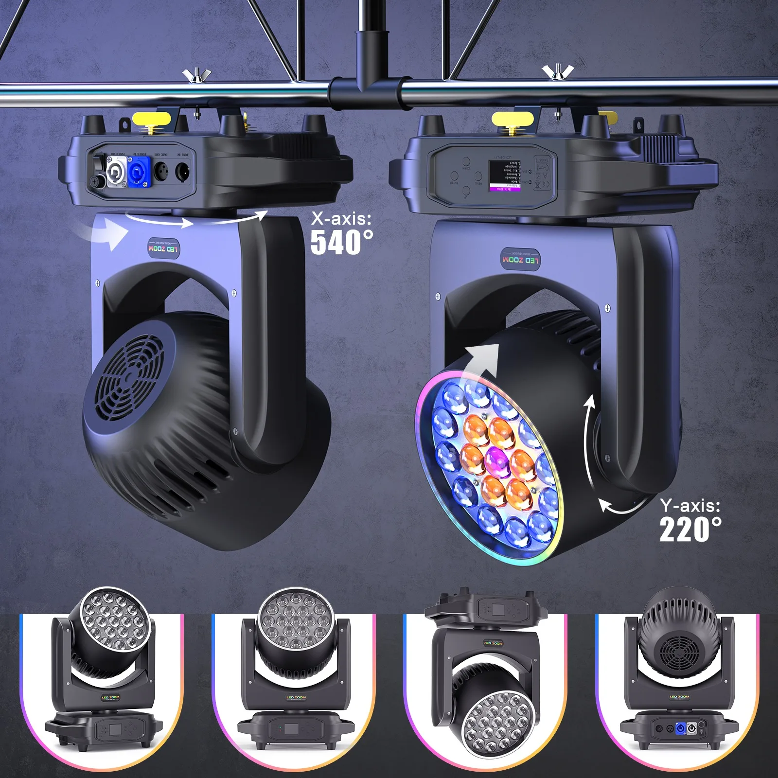 19x15W Zoom Beam Wash Moving Head Light voor podiumverlichting met RGBW 4-in-1 LED en DMX-besturing, geschikt voor dj's, disco's en nachtclubs._voghion.com