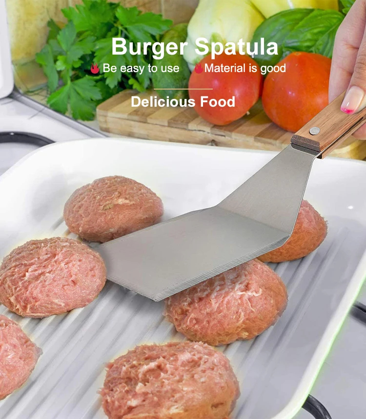 Durable Kitchen Solid Cooking Wooden Handle Stainless Steel Perforated