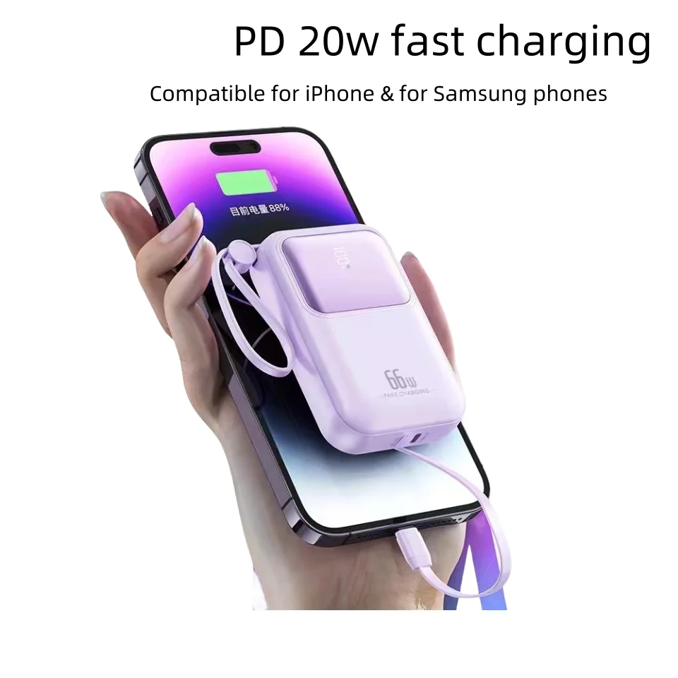 10000mah 2024 Cell Phone With Cable 22.5w Portable Liion Nunchuck