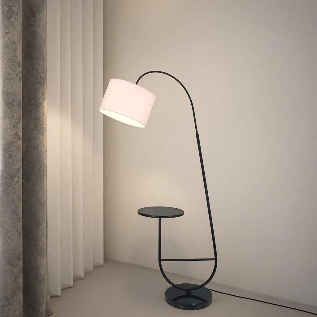 Coastal Design Gooseneck Floor Lamp Iron Body E27 Base LED Light Source Fabric Shade for Comfort for Home Office Apartment Hotel