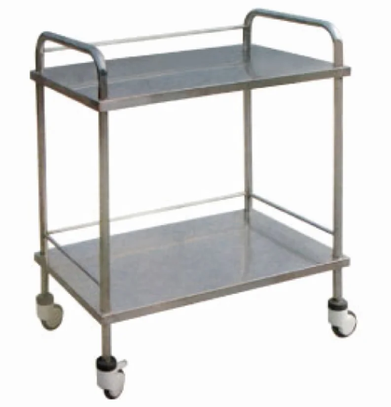 Two Shelves Moveable Stainless Steel Medical Instrument Trolley