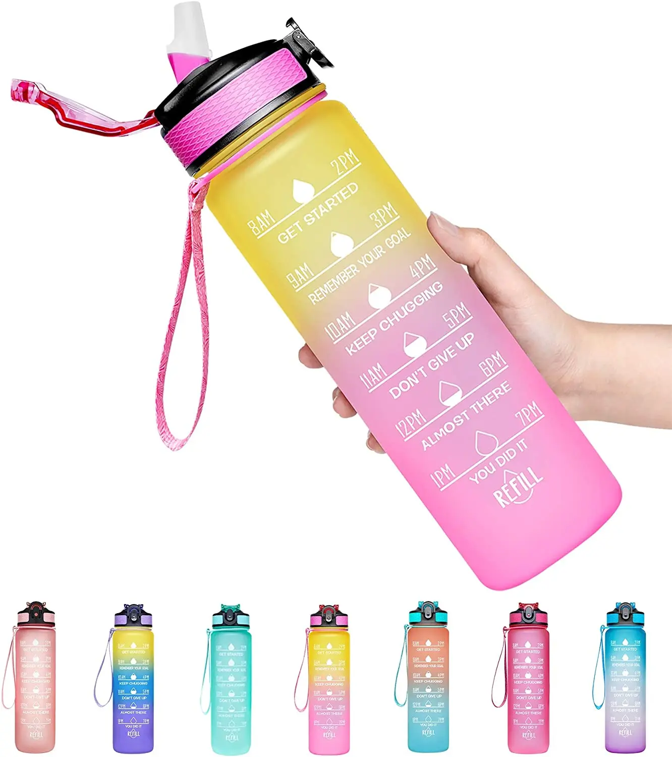 32oz Motivational Gradient Bpa Free Gym Fitness Sports Leakproof Wide ...