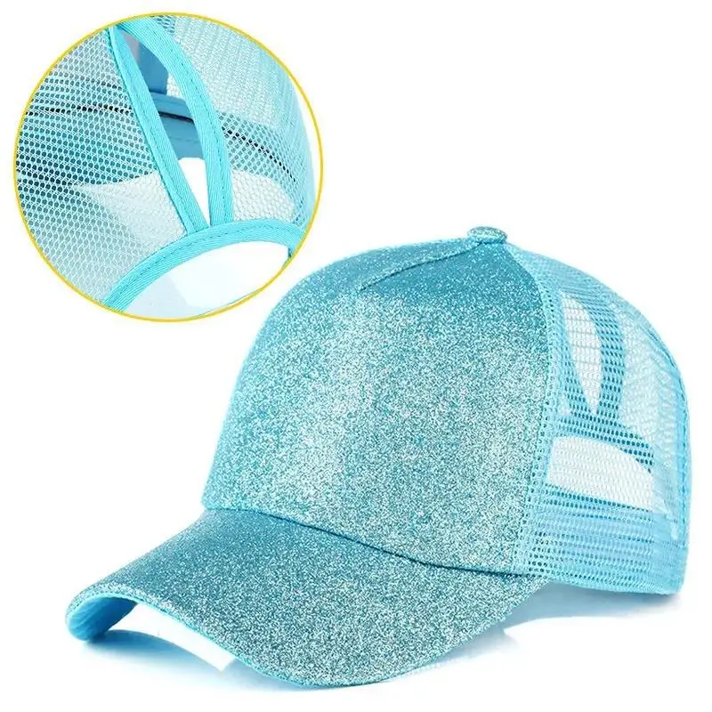 2024 Spring Summer Outdoor Sun Protection Female Fashion Curved High Ponytail Baseball Cap Cute Baby Blue Sport Hat for Women