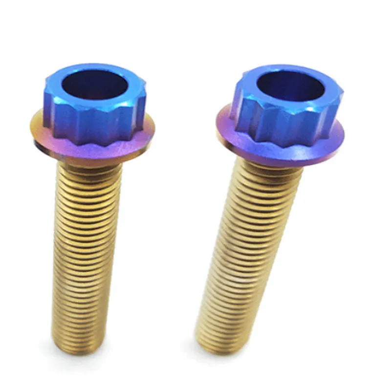 OEM Special Customized M7 M10 Titanium Gr2 Gr5 TA2 TC4 Anodized 12 Point Flange Bolt with 12 Point Flange Nut