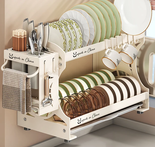 Dish Bowl Drainer Storage Rack Kitchen Dish Drying Rack with Drain