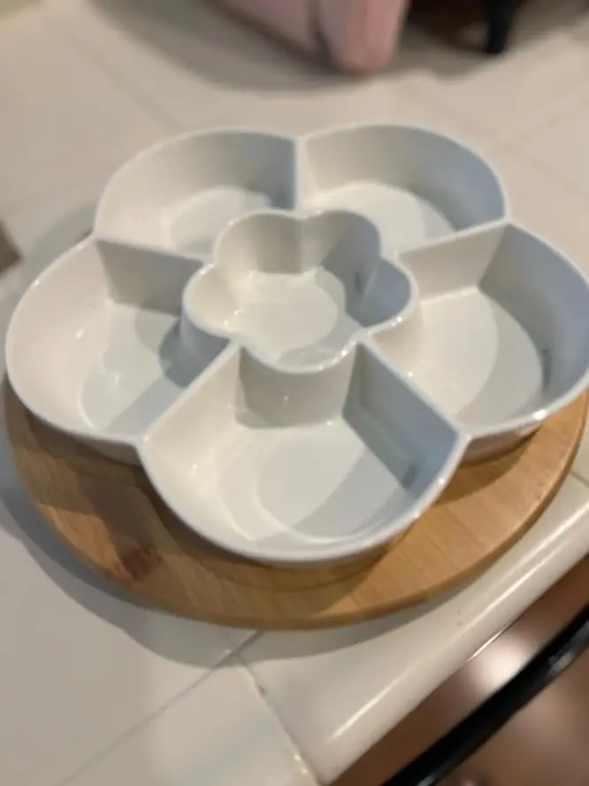 Vassoio da aperitivo in bambù con 3 ciotole in ceramica stampata BOUBOU