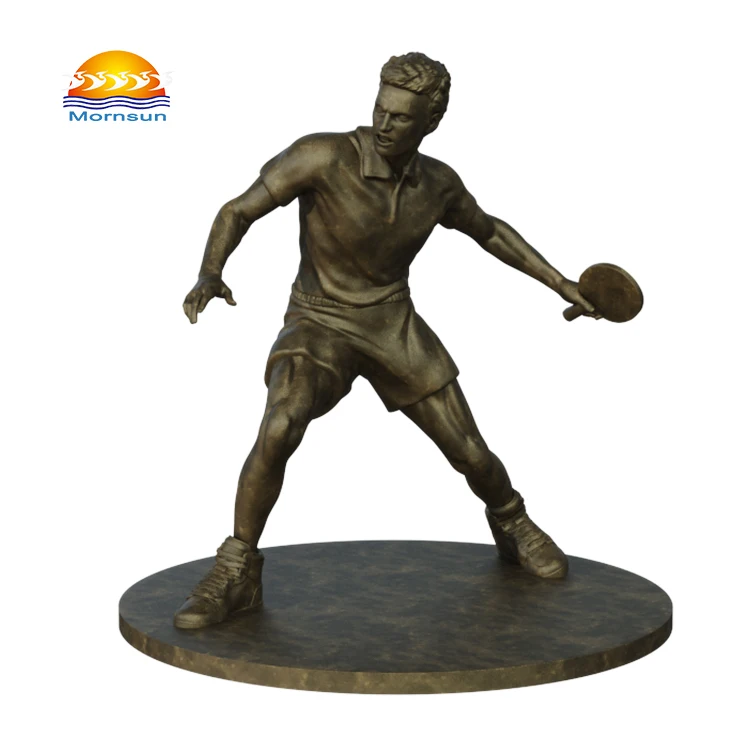 Figurine de joueur de tennis de table en résine bronze, personnalisée, en gros, sculpture 3D en résine bronzeée de haute qualité, statue sportive pour décoration