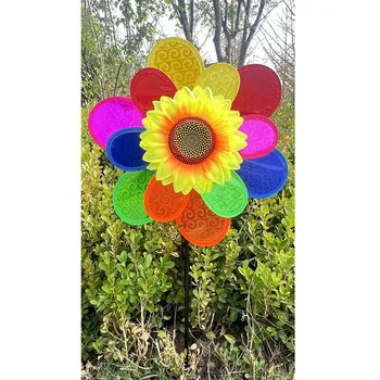 Hot Sale Factory Direct Sunflower Decorative Plastic Windmills Garden Ornaments Pinwheel Sunflower Windmill for House