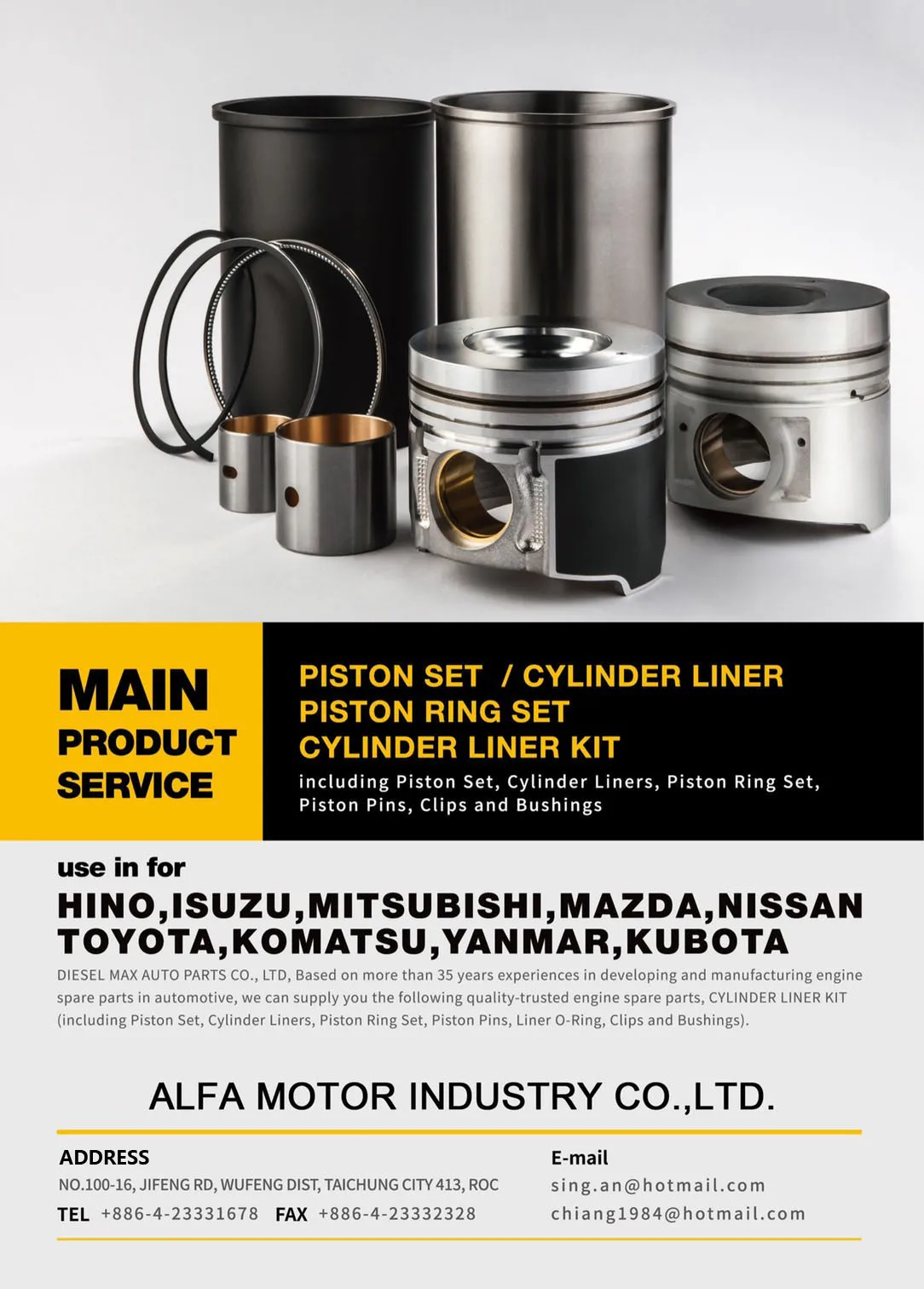 RF8 12011-97165(R) 12011-97161(L) for NISSAN Engines Pistons 