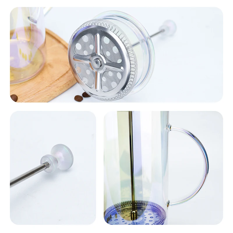 New Factory Sale Custom Logo Titanium Plated Glass Multi-Color Coffee and Tea Maker French Press