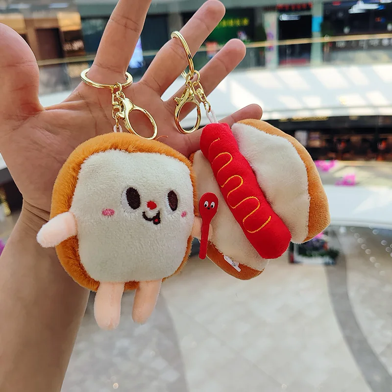 Kawaii 10cm PVC Food Plush Keychain Soft Stuffed Toy of Bread Hamburger Hot  Dog and Fries Cute Food-Theme PVC Keychains