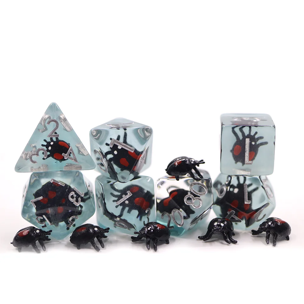 Xogo de dados viaxeiros BEETLE Poliédricos, lote a granel, dados de plástico e resina para DND, para aventuras sobre a marcha