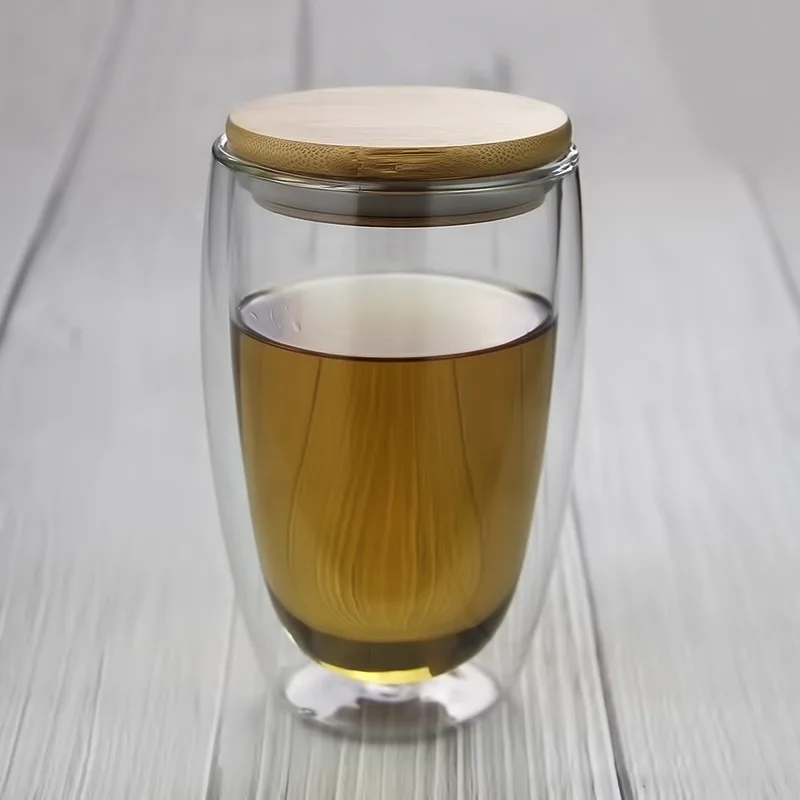 Hot Sale Custom 250ml 350ml 450ml Transparent High Borosilicate Double Wall  Glass Coffee Cup with Lid
