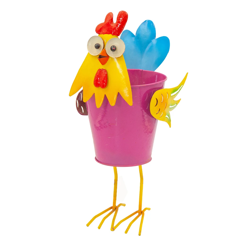 Colorful Farmhouse Metal Rooster Hen Succulent Flower Indoor Outdoor  Chicken Planter Pot