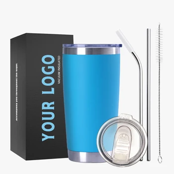 Travel Mug Custom Coffee 20 oz Powder Coated Stainless Steel Vacuum Insulated Thermal Car Cup Tumbler with Straw