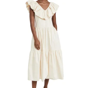 Custom High Quality Midi White Casual Daily Summer Spring Elegant Girls' Dress