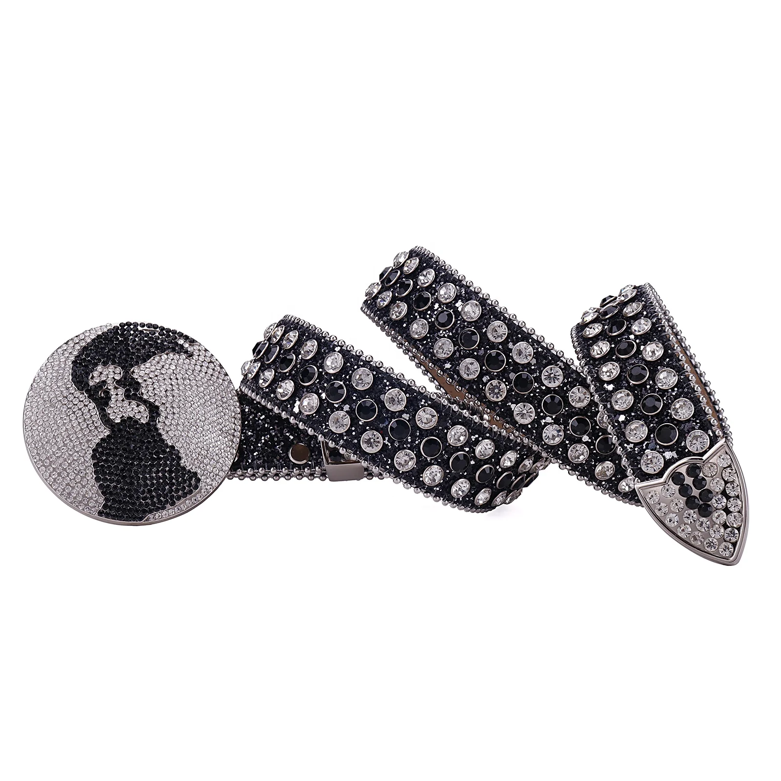 Custom Logo Western Rhinestone Crystal Belt for Men Designer Globe Buckle Bling Diamond Strap Jeans
