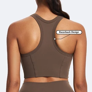 ODM High-Neck Training Running Sports Bra Fleece Sports Vest 69%Nylon 31%Spandex Fitness Top Rank Back Yoga Gym Sports Tank Top