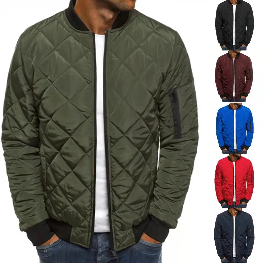 JL-11055 High Quality Men’s Plain Jacket Rhomb Men’s Standing Collar Warm Winter Cotton Jacket for Men
