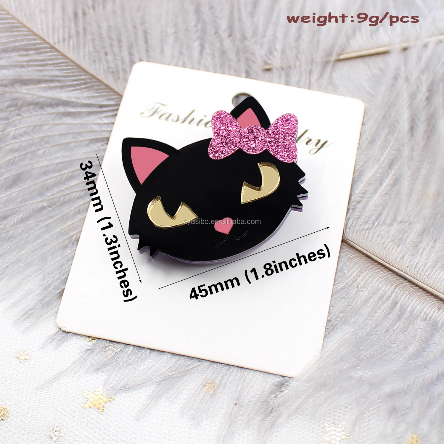 BHS055BR108 Best Price Halloween Holiday Statements Glitter Bow Black Cat Acrylic Brooch supplier