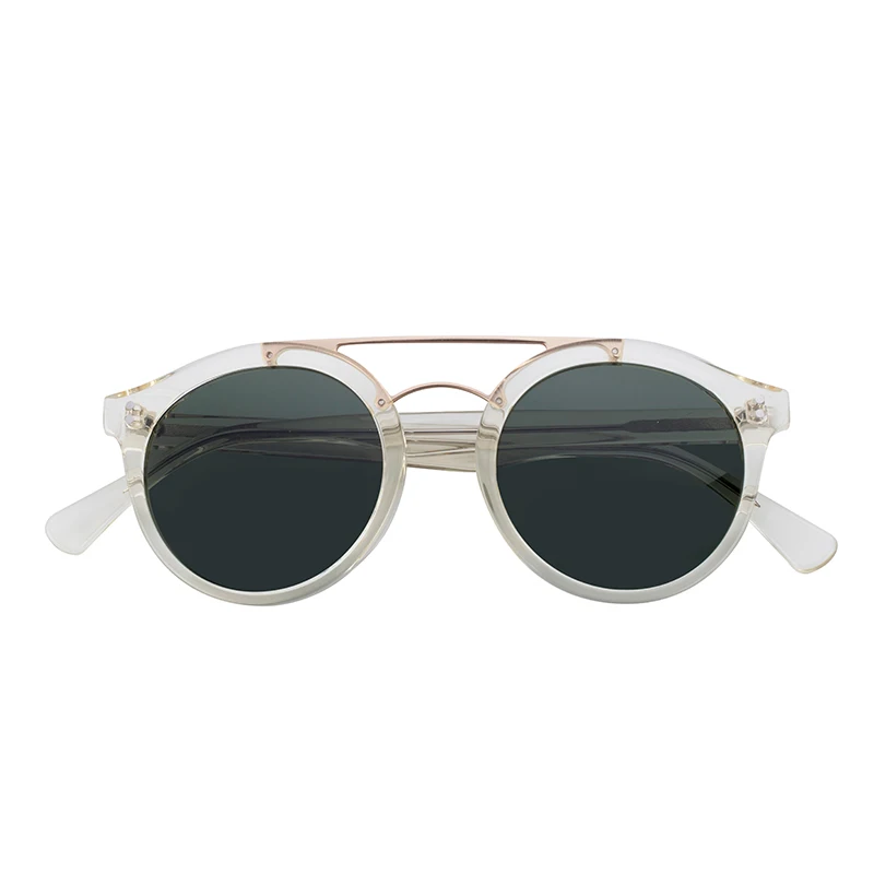 Latest Women Oversize Round Double Bridge Fashion Acetate Fiber Frame Sunglasses