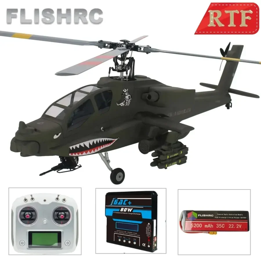 FLISHRC Roban AH-64 Apache 500 Size Scale Helicopter Four Rotor Blades GPS with L7 Flight Control RTF