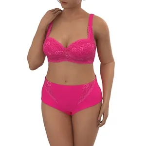 Plus Size Women's Sexy Bra and Panty Set Custom Breathable Seamless Cotton Embroidery and Lace Decoration Logo on Waist