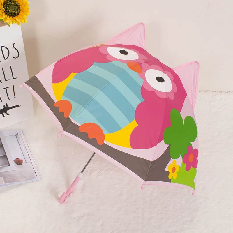Lotus Cute Cartoon Umbrella Kids Animation Creative Longhandled 3d Ear