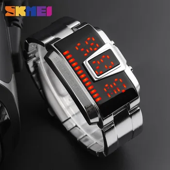SKMEI 1179 luxury special male clock cool Stainless steel band rectangle digital display Casual reloj watch
