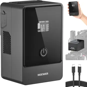 Neewer PS099E V Mount Battery  with Type C Cable, 6800mAh 99Wh 14.5V Mini V Lock with OLED Display, Fast Charging 65W PD USB C