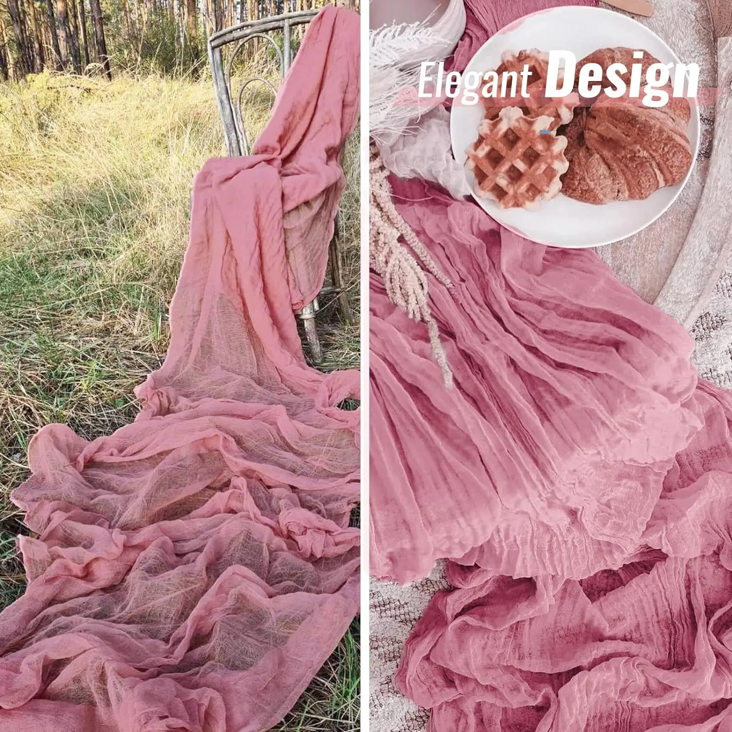 Марлевая настольная дорожка из пыльной розы 10 футов полупрозрачная в стиле бохо или деревенский декор для свадебного стола