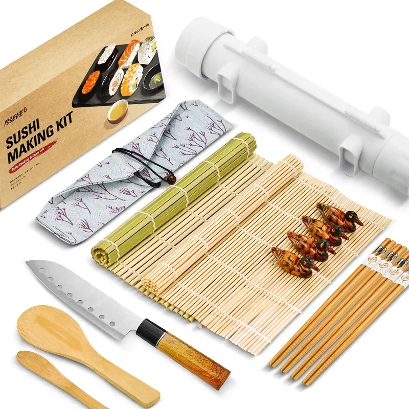 thumbnail interactive-video image 1 of TIKA 10-Piece DIY Sushi Making Kit – Complete Roller, Mold & Tool Set For Home Prep 1 of 4