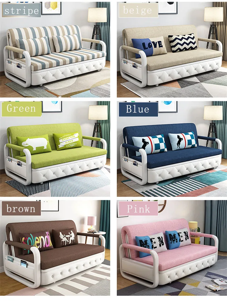 Modern Wooden Folding Chair Sleeper Three Seat Sofa Bed Living Room