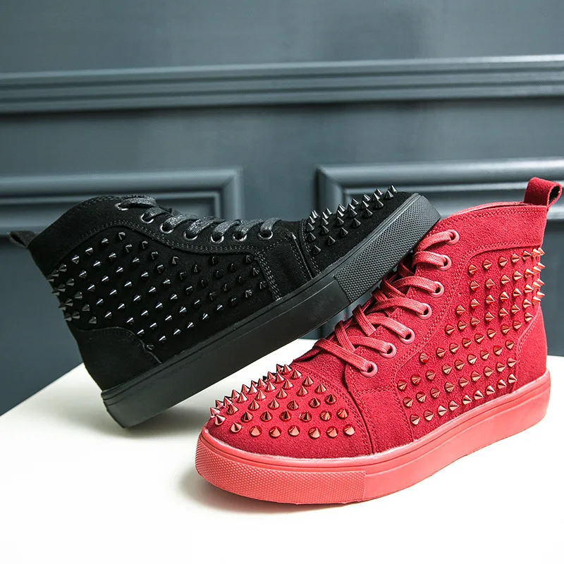Luxury Brand For Men's High Top Loafers Red Bottoms Rivets Shoes
