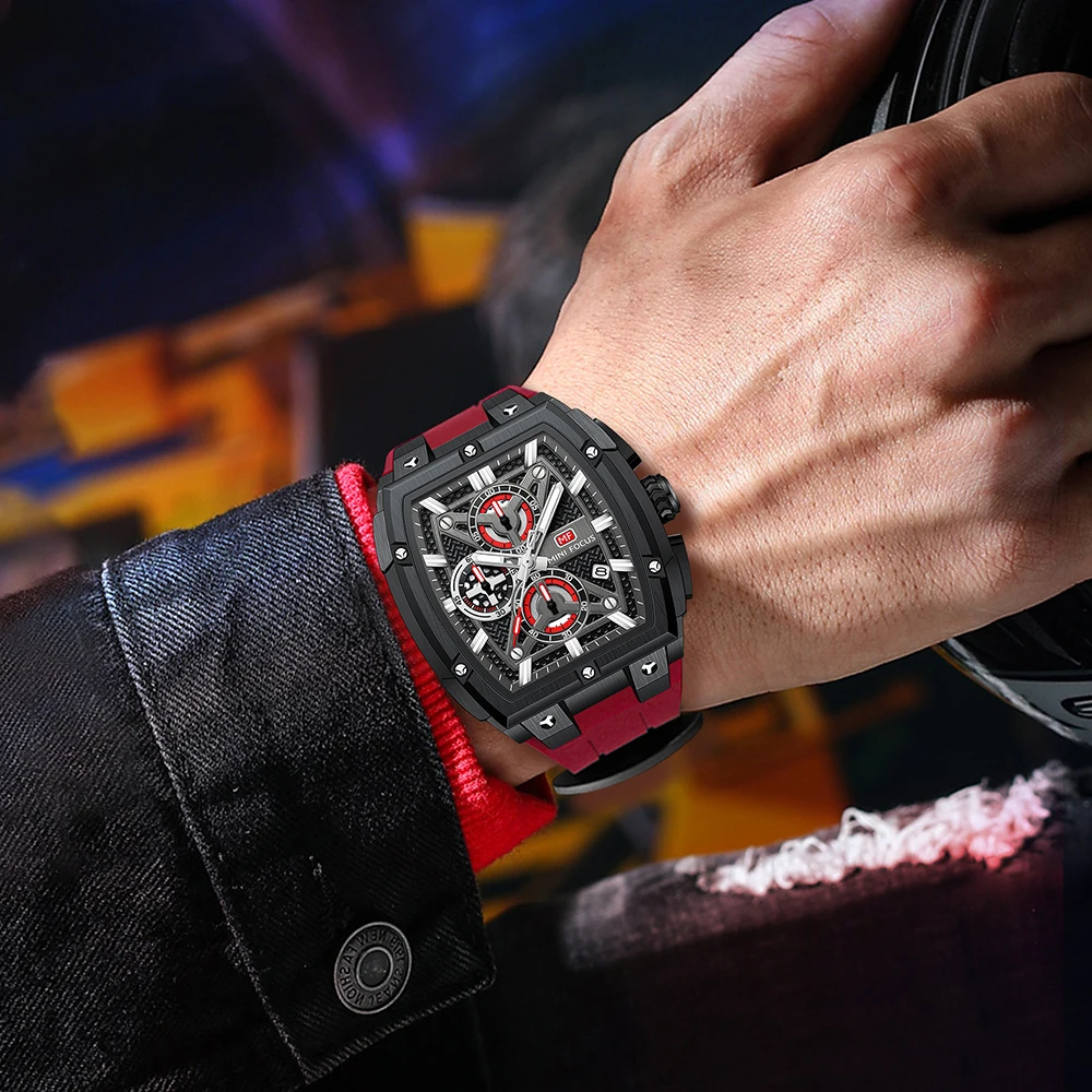 MINI FOCUS Chronograph Quartz Man New Model Watch for Men Sport Wristwatch with Black Rose Gold Silicone Strap MF0602G