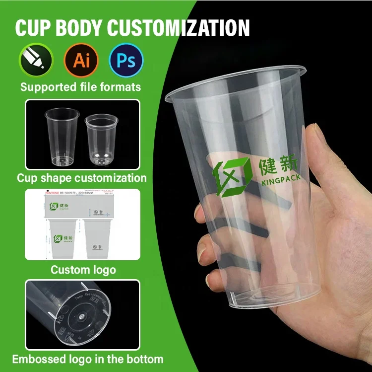 Custom Logo DisposableTransparent/Matte 12oz/16oz/24oz Thick Reusable  Plastic Boba Milk Tea Cups Bubble Tea Cup With Lid