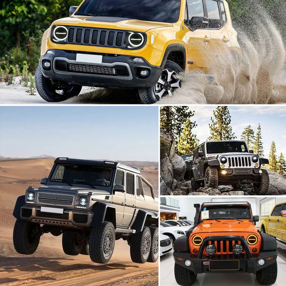 Auto System 7 Inch Hi-low Led Headlight for JK TJ Round Projector Moto Headlamp for Jeep Halo Lights H4 H13
