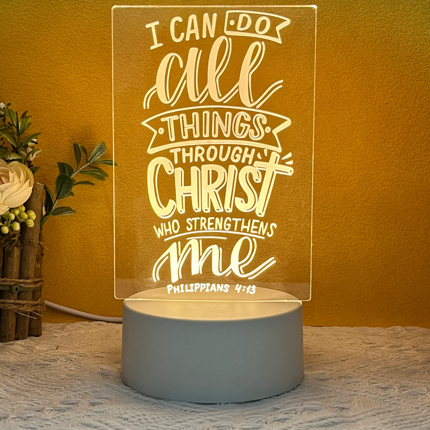 Color Changing Led Lights 3d Optical Acrylic Night Light for Bedroom Bible Christian Gift Usb Table Lamp