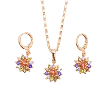 HD jewelry fashion flower 18k gold plated necklace pendant earring.