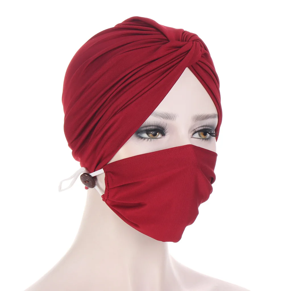 Mask Hanging Modal Turban Chemo Hat 
