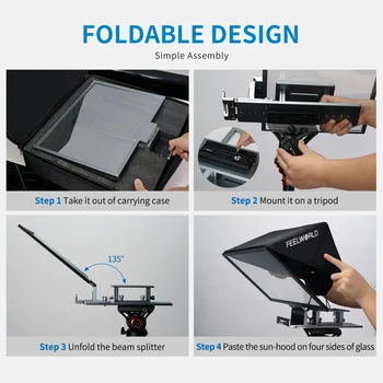 FEELWORLD TP16 16-inch Folding Teleprompter Supports up to 16" Tablet Horizontal Vertical Prompting Bluetooth Remote Control detail image