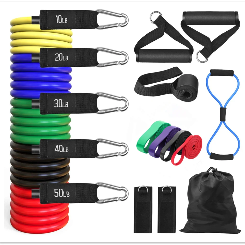 5 Levels Heavy Duty Adjustable Gym Fitness Workout Elastic 11pcs Latex Resistance Bands Tube Set