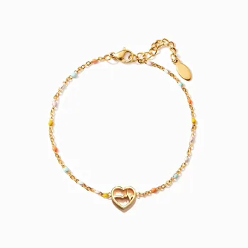 925 Sterling Silver 18K Gold Plated Love Heart Rose Drop Glue Enamel Colorful Chain Bracelet Valentine's Day Gift